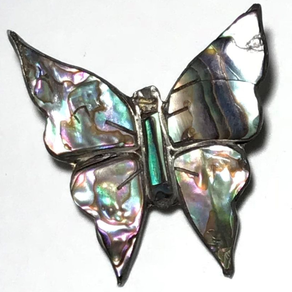Sterling Silver 925 Mexico Abalone Butterfly brooch pin